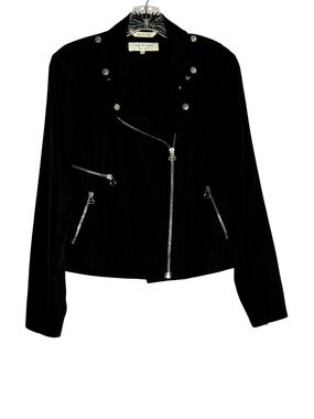Rag & Bone Black Silk Blend Moto Jacket Size 6 Asymmetrical Zip Jacket